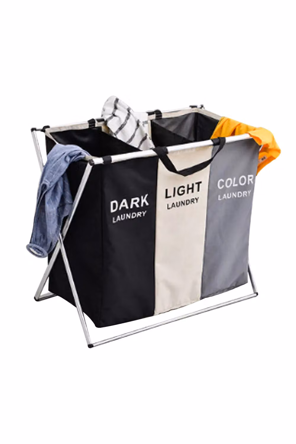 H&O Direct Large Dirty Laundry Sorting Basket with Removable Bag and Aluminium Frame, Grey – 3