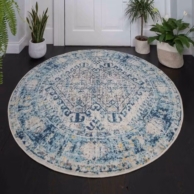 The Rug House Modern Geometric Square Living Area Rug in Grey and Blue, W: 160 cm x D: 160 cm