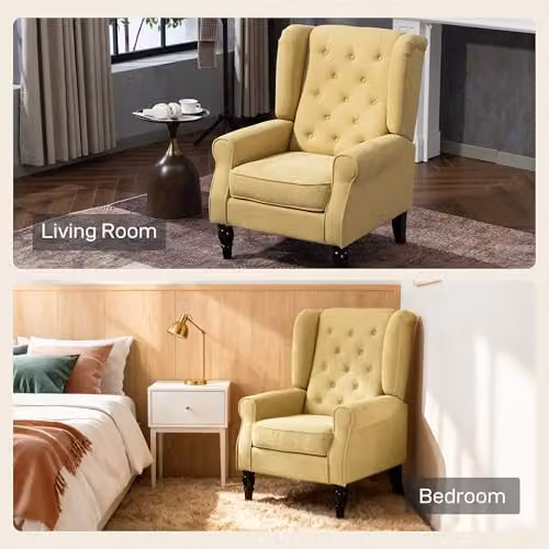 HOMCOM Retro Wingback Accent Chair in Yellow with Solid Wood Frame – 5