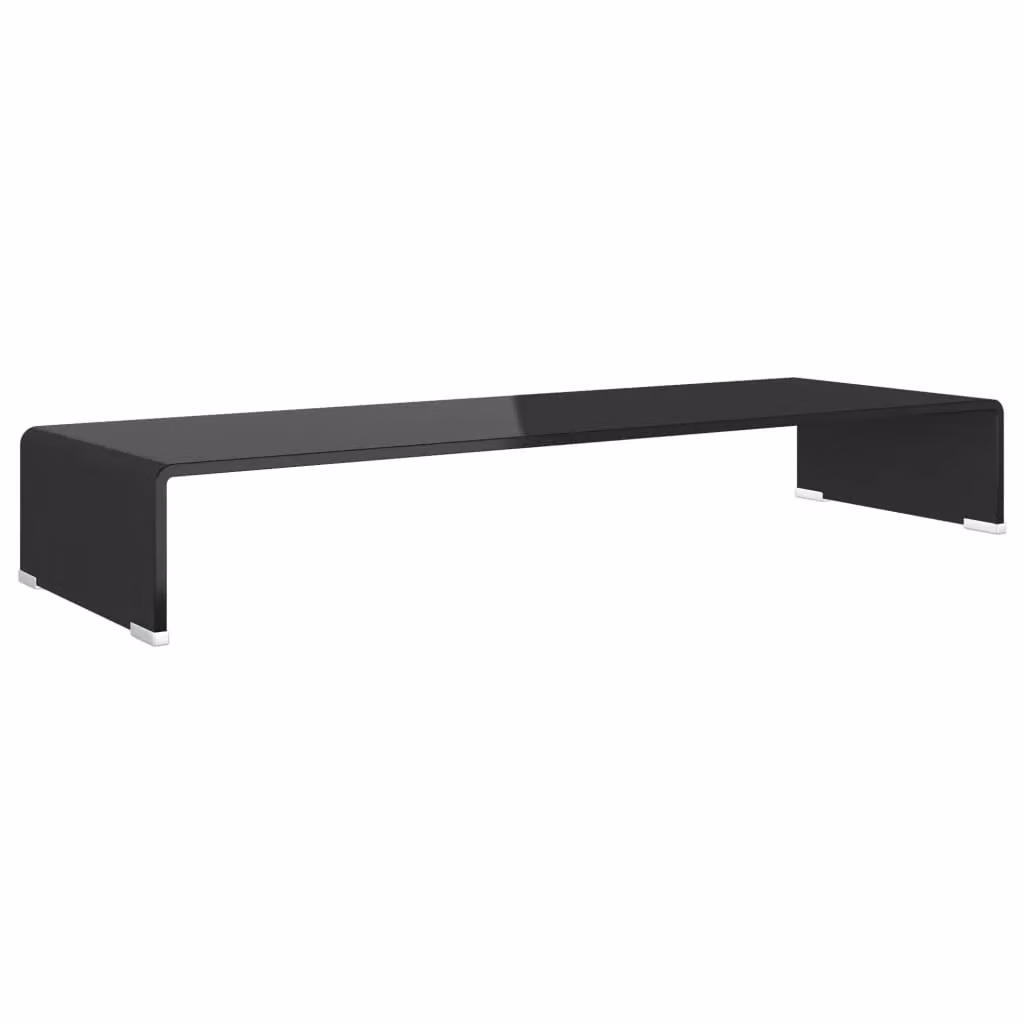 Berkfield Home Black Glass TV Stand and Monitor Riser, W/D/H: 90 x 30 x 13 cm – 2