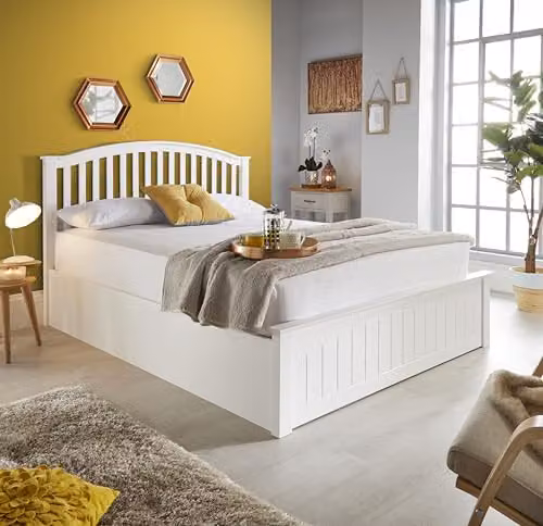 Bedmaster Grayson White Solid Wood Ottoman Storage Bed Frame with Lift Up Base, W/D/H: 120 x 200 cm – 1