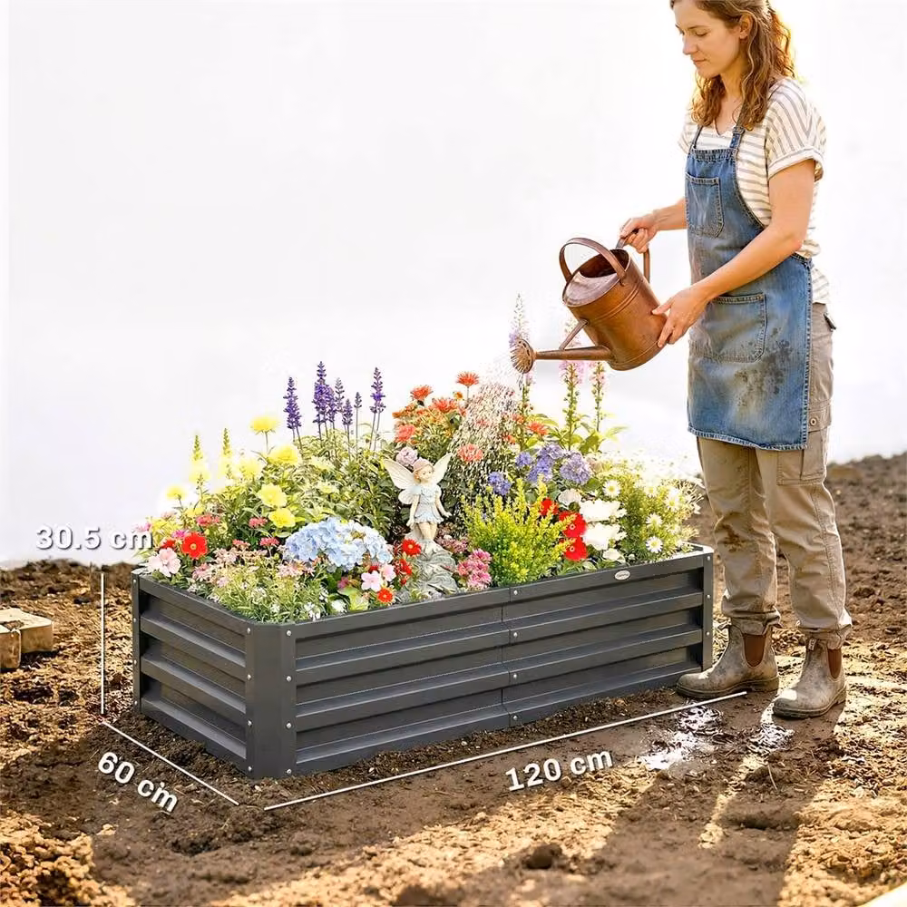 Nordara Steel Raised Garden Bed Planter Box in Grey, W/D/H: 60.0 x 30.5 x 60.0 cm – 2