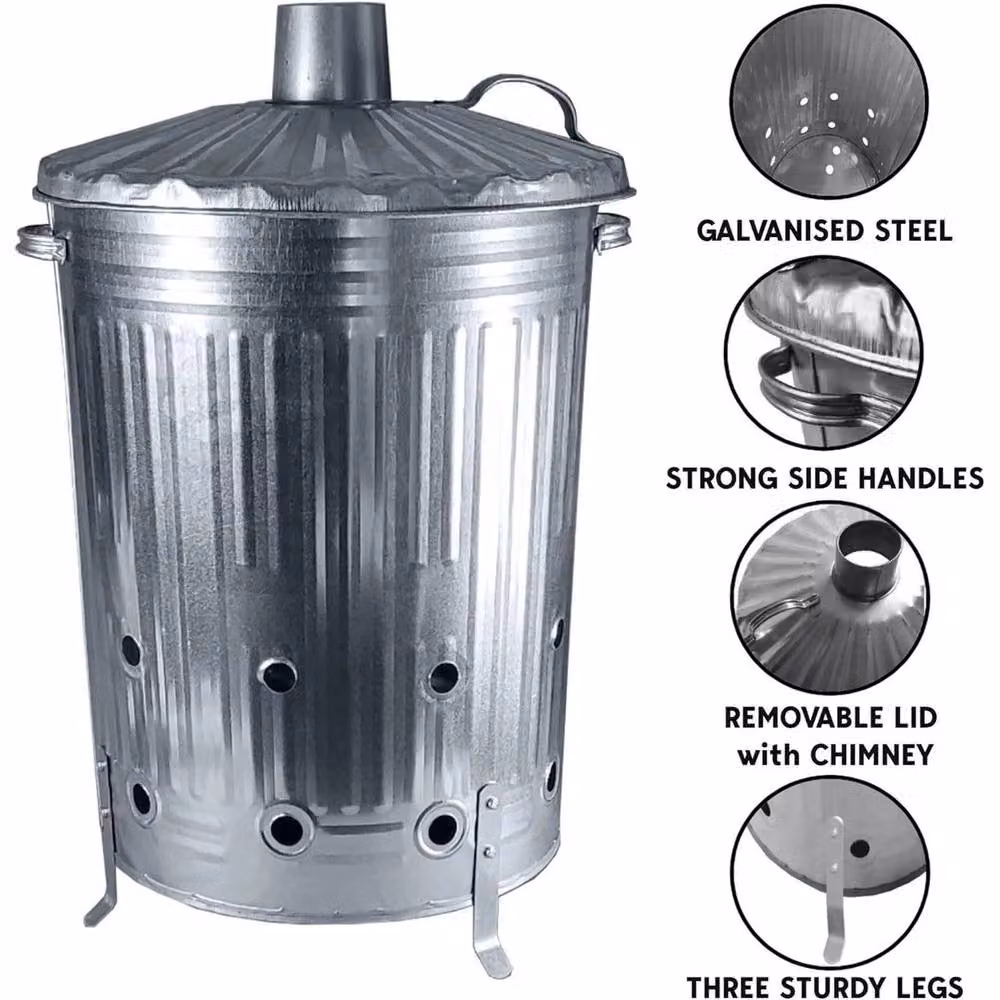 SPETLEK Large Steel Incinerator Bin with Flip Lid in Silver, H 90 cm x W 76 cm x D 46 cm – 3