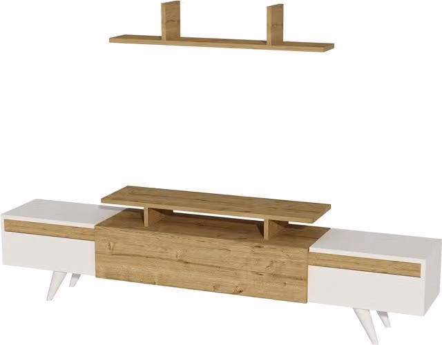 Destina Home Mid-Century White and Yellow Wood TV Stand and Entertainment Center