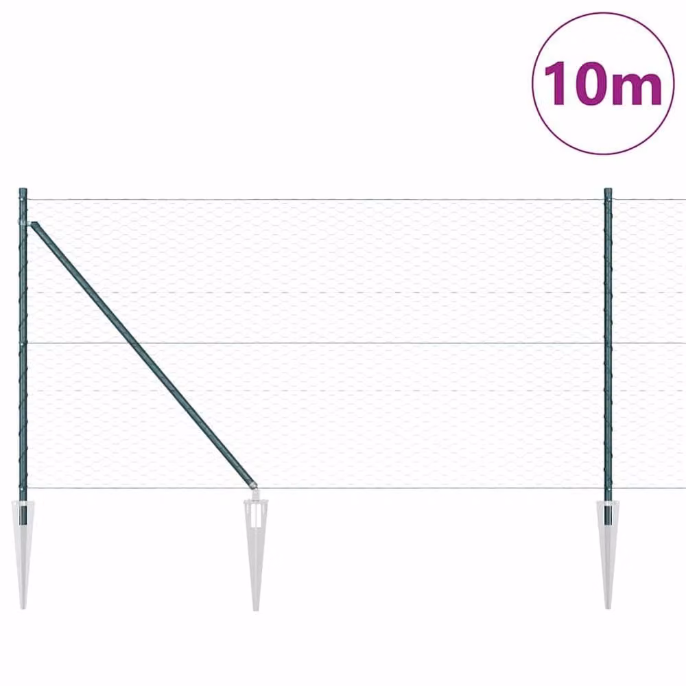 Berkfield Home Green Galvanised Steel Hexagon Fence, 1 x 10 m – 3