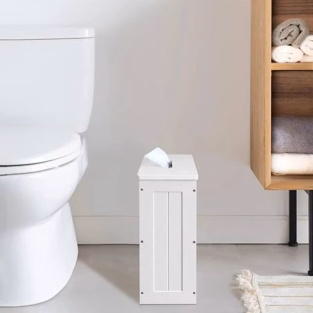 Kelvenix Slimline White Bathroom Storage Unit with Hinged Doors and Internal Shelves