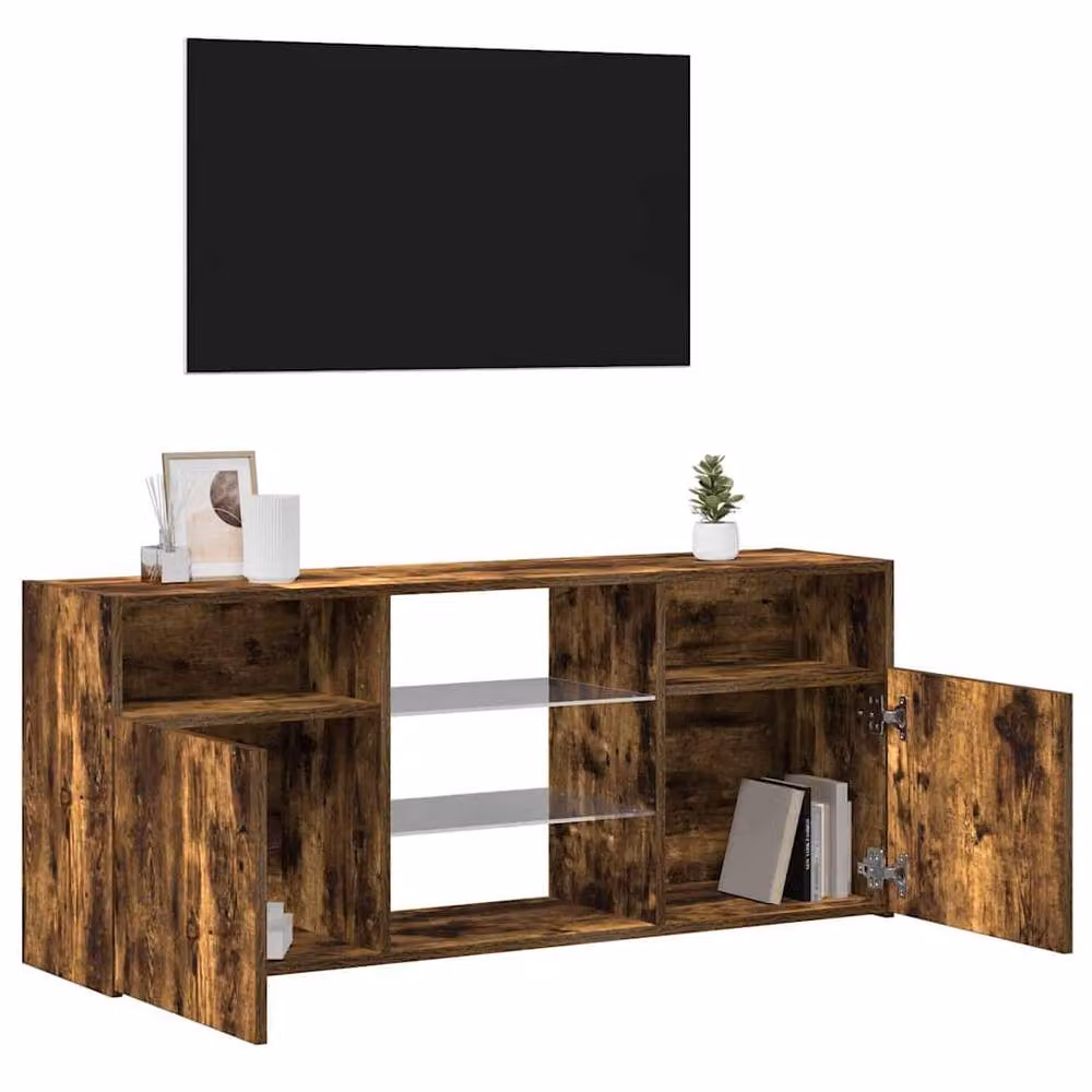 Berkfield Home TV Cabinet with LED Lights in Smoked Oak Brown, W/D/H: 120 x 30 x 50 cm – 5