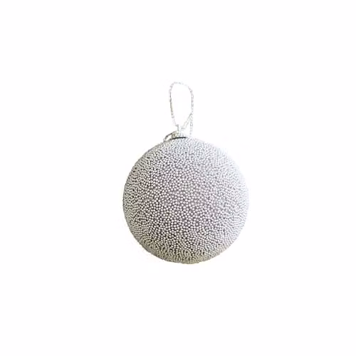 Melody Maison Set of 3 Silver Grey Beaded Christmas Baubles, Diameter: 8 cm – 4