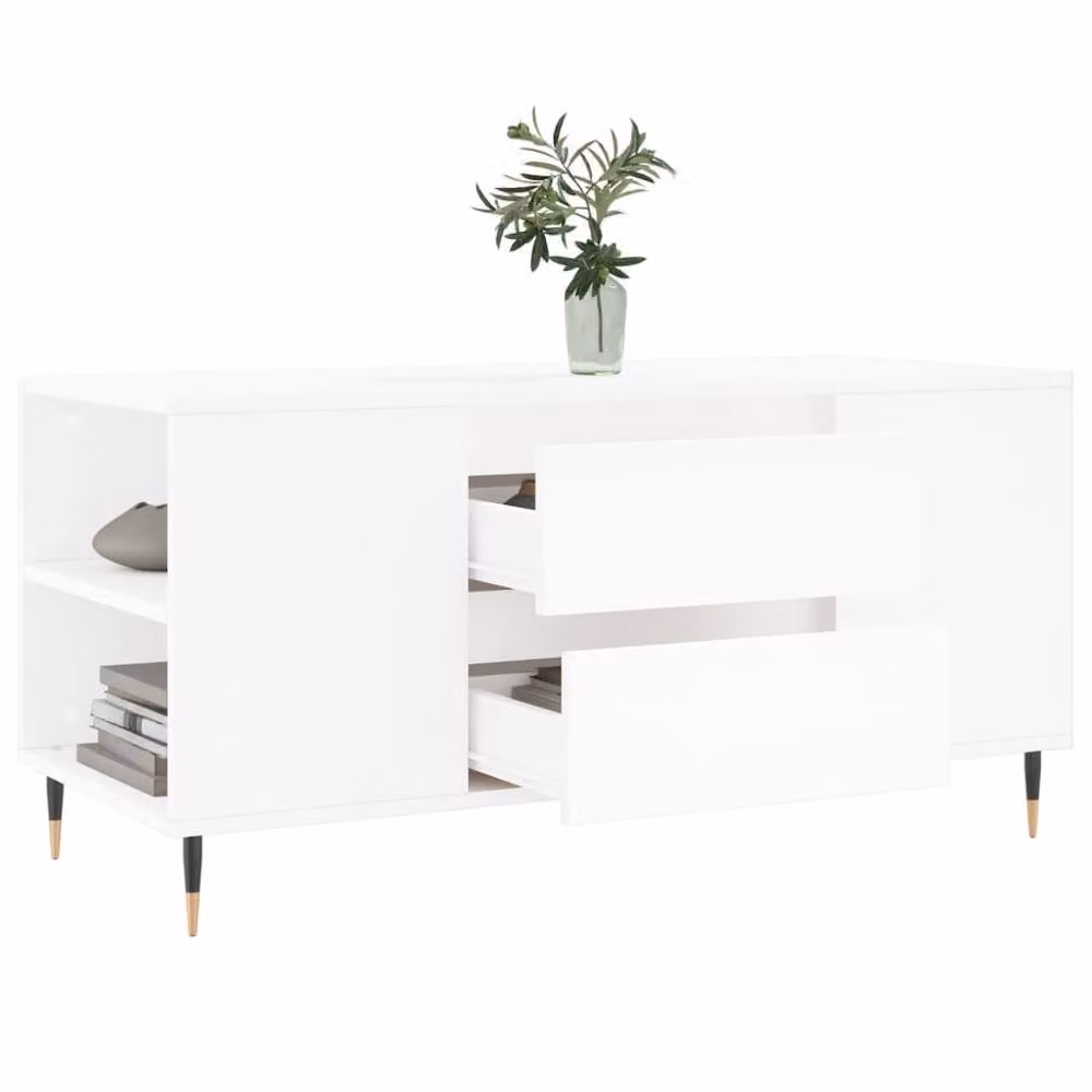 Berkfield Home Modern Rectangular Coffee Table in White, W/D/H: 102 x 44.5 x 50 cm – 2
