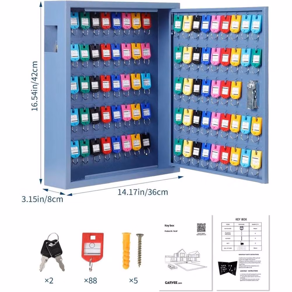 VOGREX 100 Key Cabinet Organizer, Wall-Mounted Steel Locking Key Box in Blue and Multicolour – 2