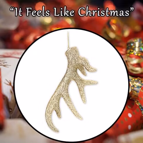 VFM e-Store Gold Glitter Stag Antler Hanging Christmas Tree Ornament, 17 cm – 7