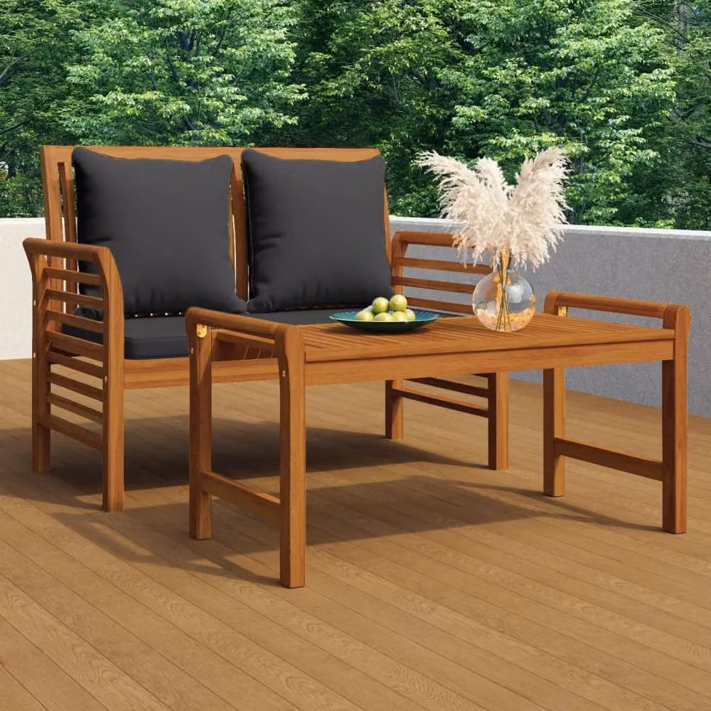 Berkfield Home Beautiful 2 Piece Garden Lounge Set with Acacia Wood Frame and Dark Grey Cushions in Brown – 2