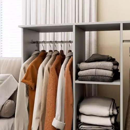 HOMCOM Mobile Double Open Wardrobe with Clothes Hanging Rail in Grey, W/D/H: 128 x 40 x 40 cm – 7