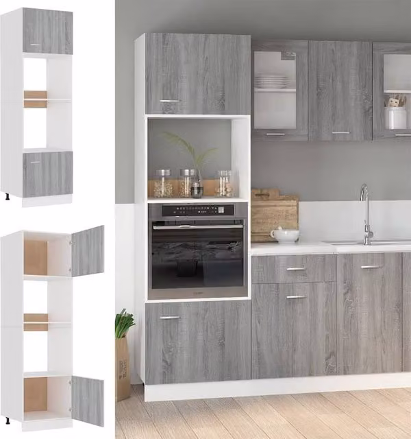 Berkfield Home Grey Sonoma Microwave Cabinet with Internal Shelves and Hinged Doors, W/D/H: 60 x 57 x 207 cm – 1