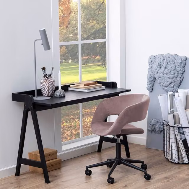 Miso Modern Black Lacquered Wood Writing Desk