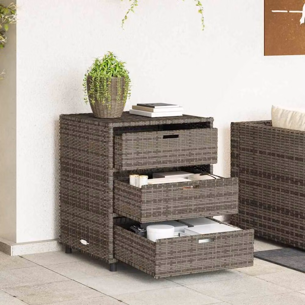 Berkfield Home Garden Storage Cabinet in Grey Poly Rattan and Steel, W/D/H: 55 x 59 x 69 cm – 2