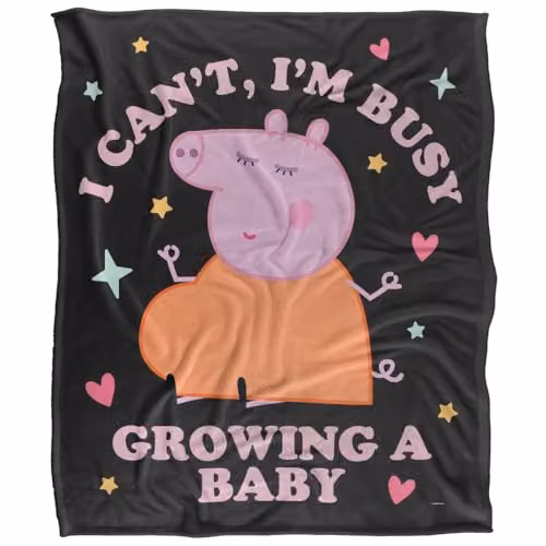 Hasbro Peppa Pig Mummy Pig Busy Growing A Baby Silky Touch Super Soft Fleece Blanket, White, W/D/H: 152.4 x 127 x 1 cm – 5