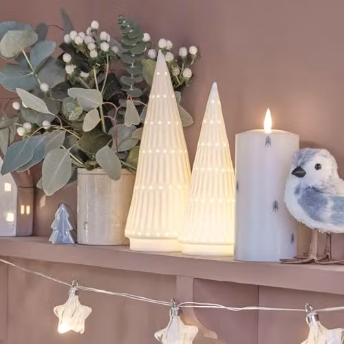 Lights4fun Set of 2 White Ceramic LED Light Up Christmas Tree Tabletop Decorations – 3