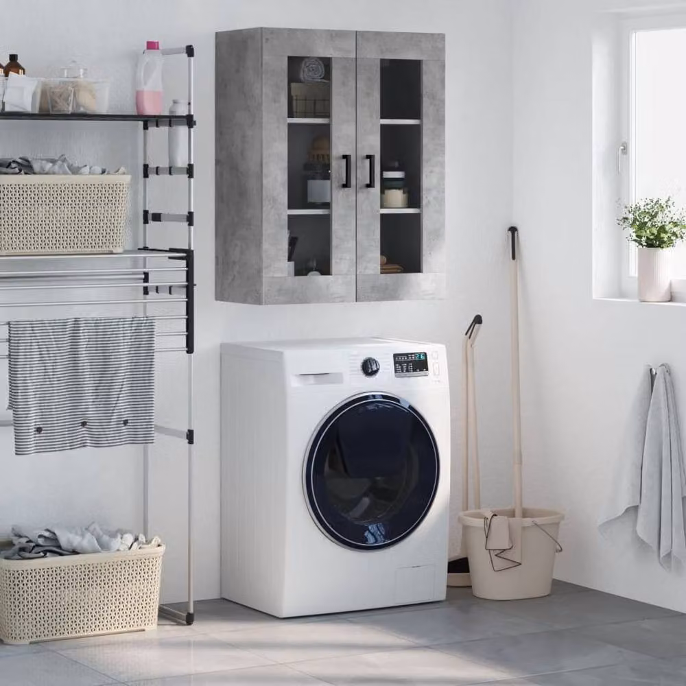 Berkfield Home Wall Mounted Cabinet in Concrete Grey with Glass Doors, W/D/H: 69.5 x 34 x 90 cm – 2