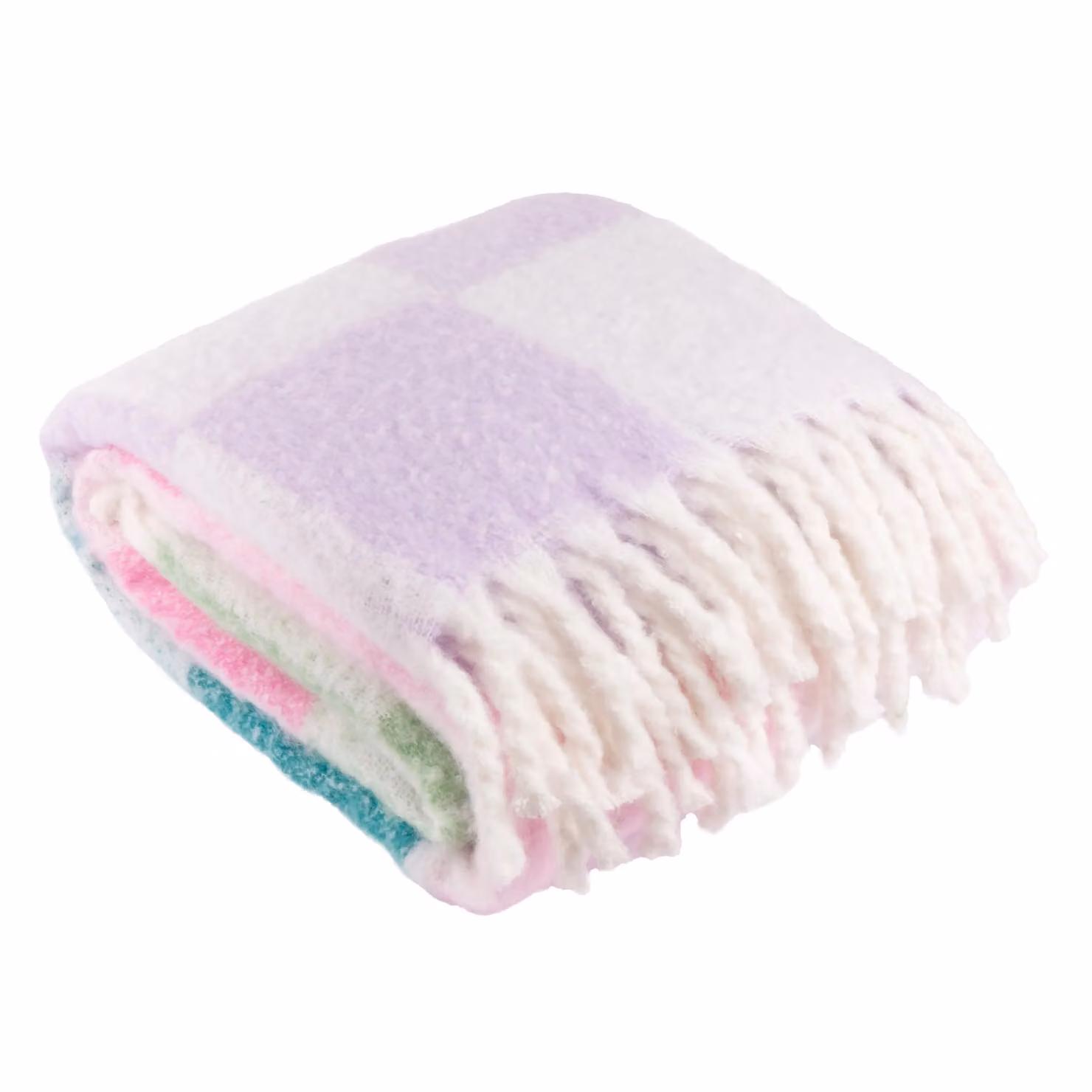 Furn Maisie Checked Woven Throw in Turquoise and Multicolour with Fringes, W/D/H: 130 x 180 cm – 2