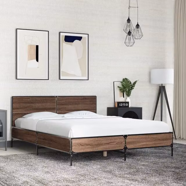 Berkfield Home Small Double Bed Frame in Brown Oak, W/D/H: 120 x 200 cm – 1