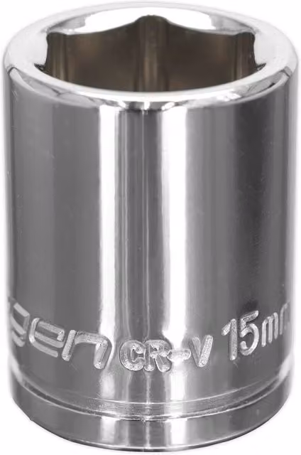 Loops 15mm Chrome Plated 3/8" Square Drive Socket in Silver Carbon Steel – 1