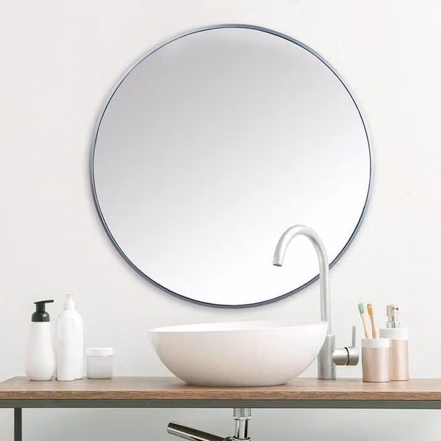Biznest Large Round Minimalist Wall Mounted Mirror in Grey