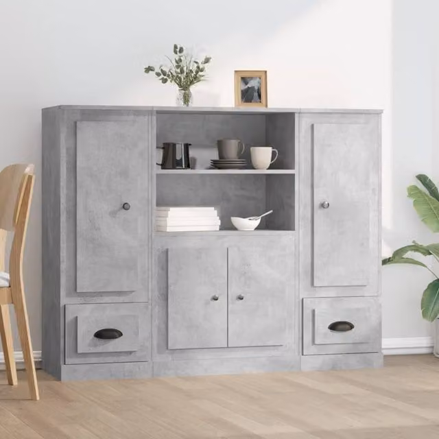 Berkfield Home Set of 3 Wall Mounted Minimalist Highboards in Concrete Grey Matt Engineered Wood