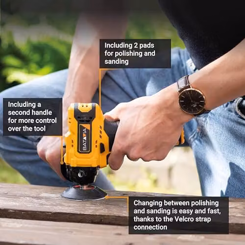 Batavia Fixxpack 12V Cordless Orbital Sander and Polisher, 75mm, Yellow – 4