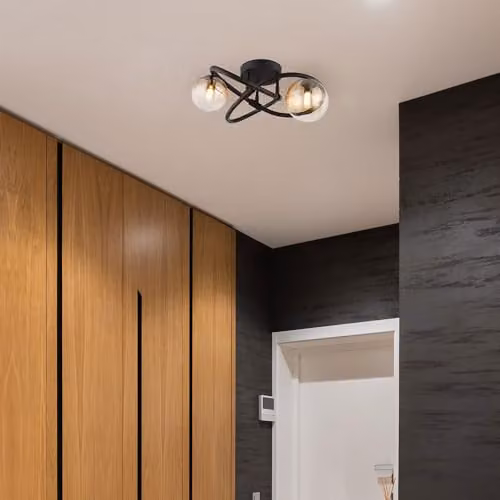 Globo Lighting Retro Sphere Ceiling Light in Black with Amber Glass, Diameter: 35 cm – 2