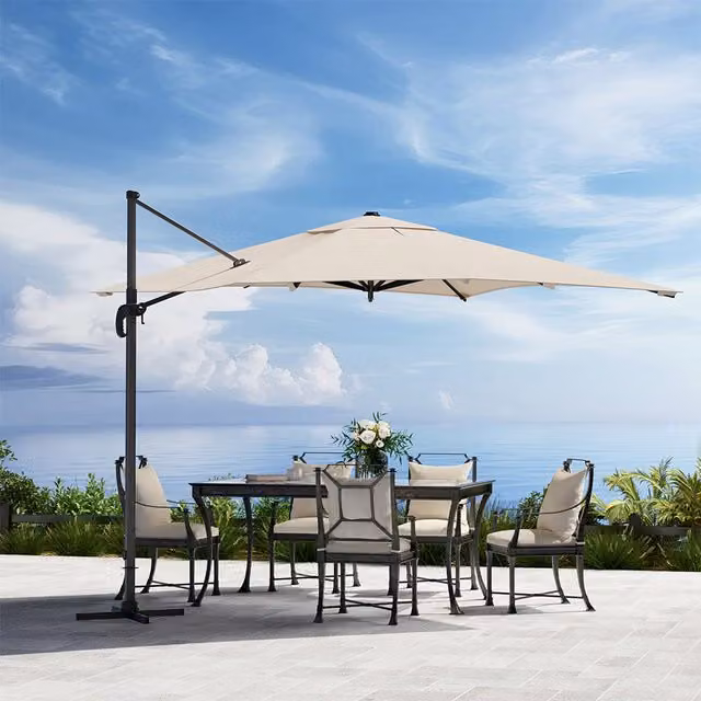 Komore Square Canopy Rotating Garden Cantilever Parasol in Beige