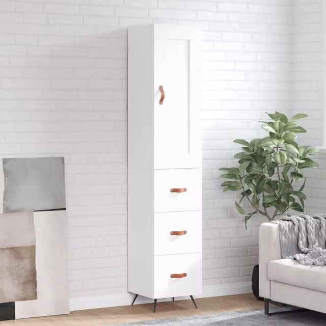 Berkfield Home White Modern Highboard with Hinged Doors and Internal Shelves, W/D/H: 34.0 x 34.5 x 180.0 cm – 1