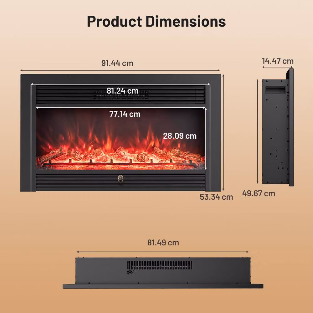 Costway 36-Inch Electric Fireplace Insert Heater in Black – 2