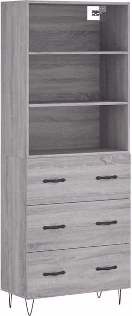 Berkfield Home Sonoma Highboard in Grey, W/D/H: 69.5 x 34 x 180 cm