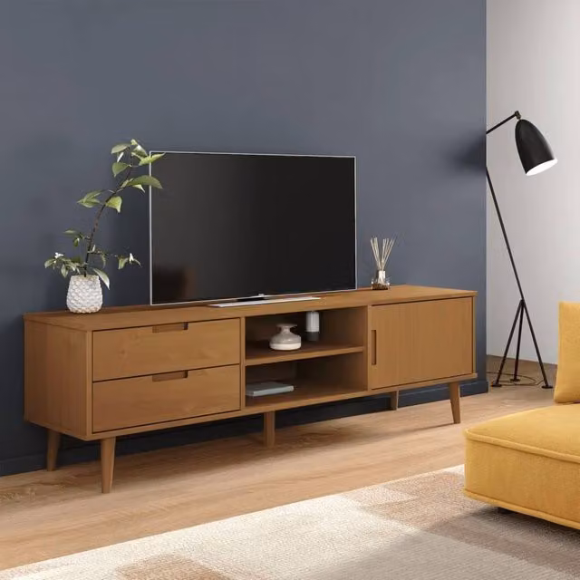 Berkfield Home MOLDE TV Cabinet in Brown Solid Pine Wood, W/D/H: 158 x 40 x 49 cm