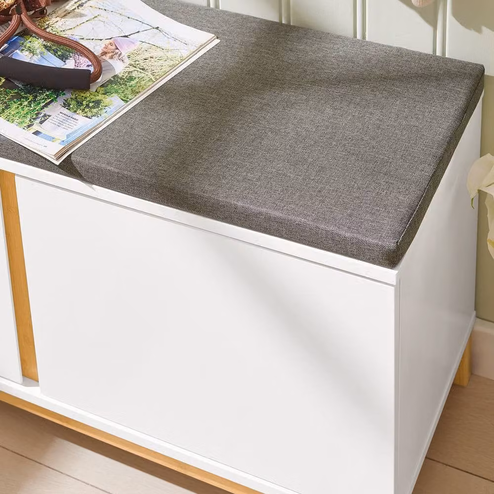 SoBuy White Entrance Bench with Shoe Rack and Bamboo Legs – 4
