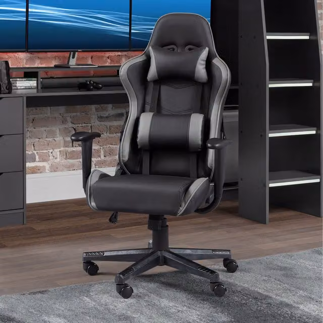 Julian Bowen Comet Black and Grey Synthetic Leather Gaming Chair with Headrest and Armrests