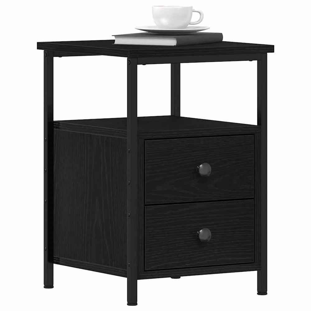Berkfield Home Set of 2 Black Oak Bedside Cabinets, W/D/H: 34 x 35.5 x 50 cm – 3