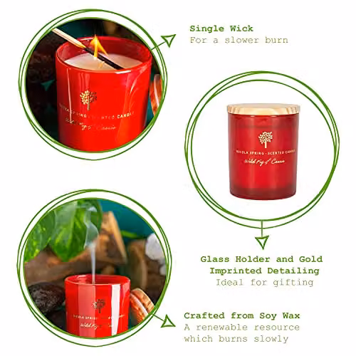 Nicola Spring Wild Fig & Cassis Scented Soy Wax Candles, Pack of 3, 130g per Candle, Red – 3