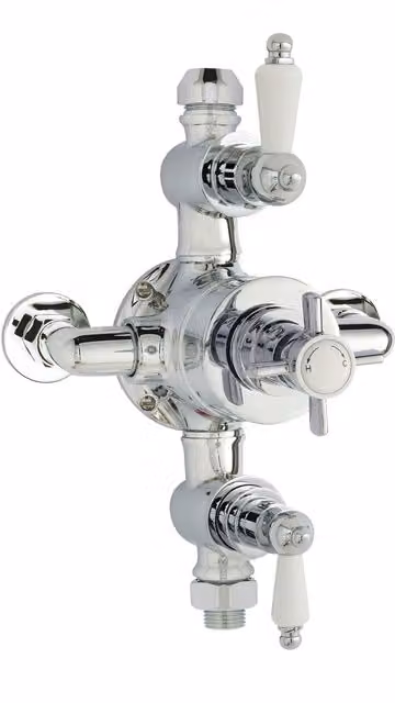 Balterley Traditional Exposed Triple Thermostatic Shower Valve with 2 Outlets in Silver and Chrome