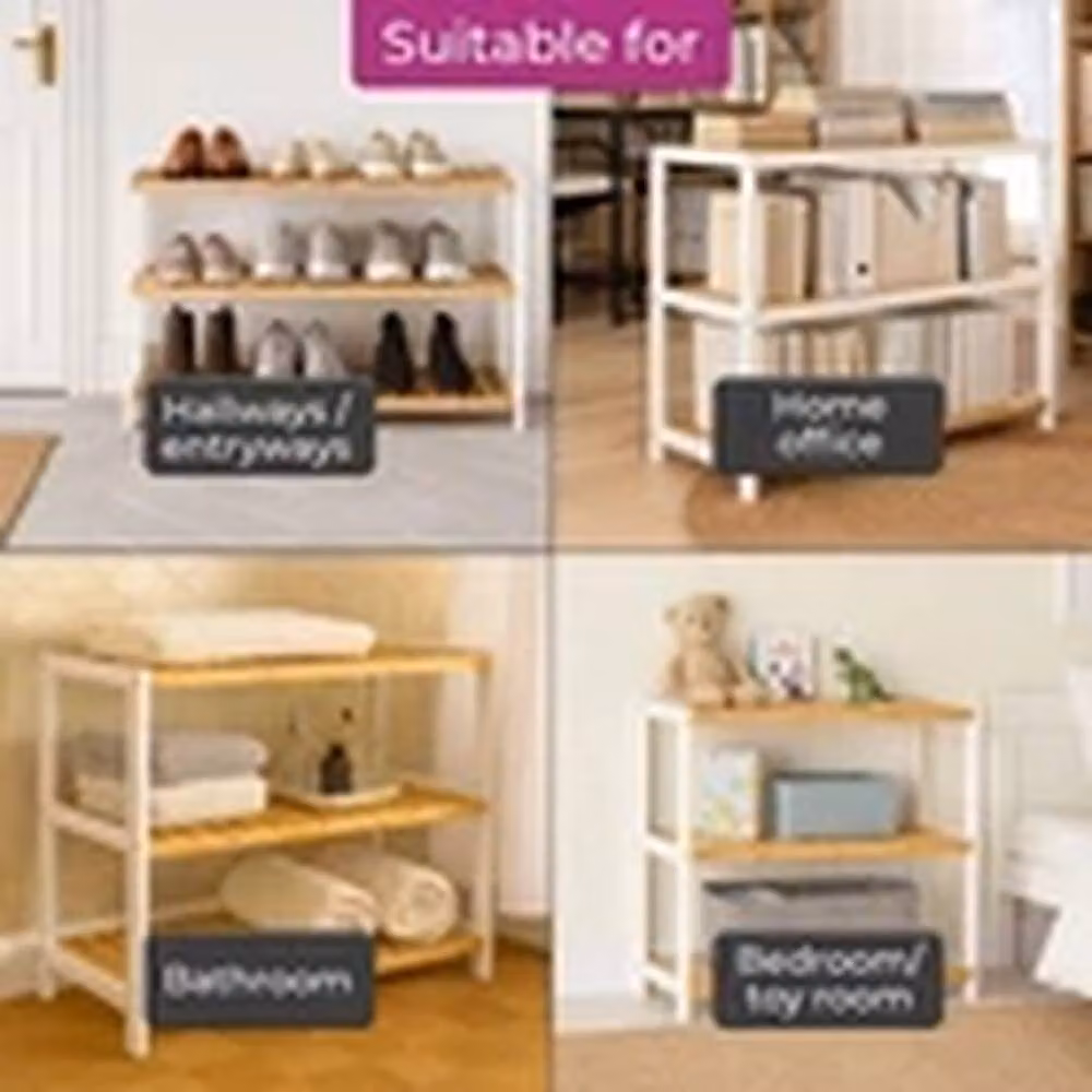 Havendro 3-Tier Bamboo Shoe Rack in Natural and White, W/D/H: 70 x 26 x 55 cm – 3
