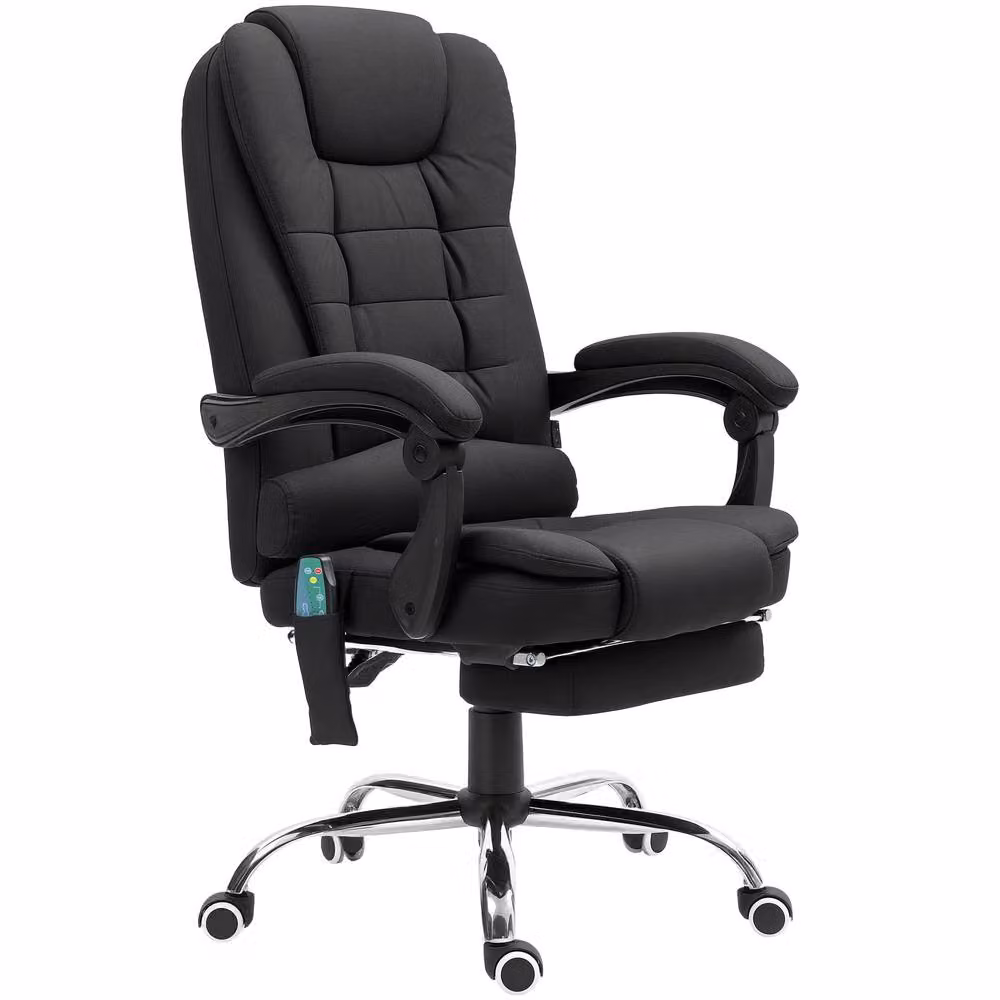Rolipo Black Microfibre Heated 6-Point Massage Reclining Office Chair with Footrest and Headrest – 2
