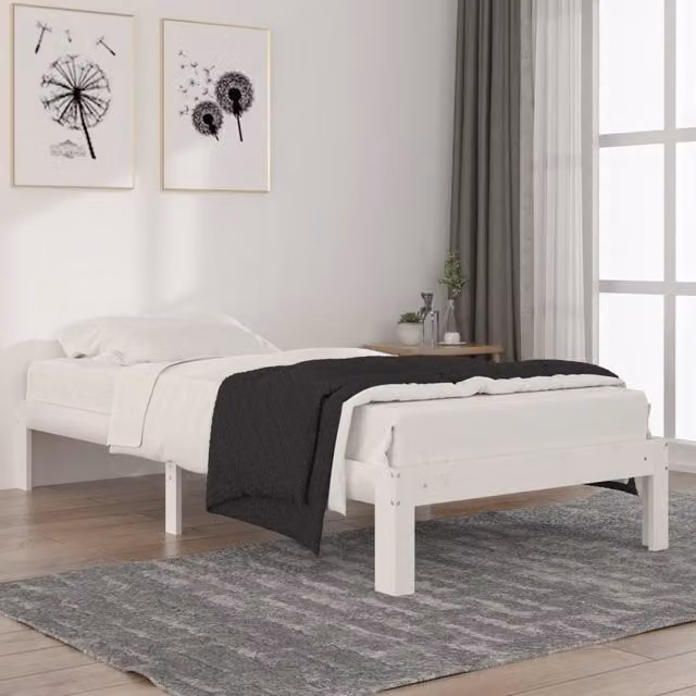 Berkfield Home White Solid Wood Pine Bed Frame W: 90 cm, L: 200 cm – 1