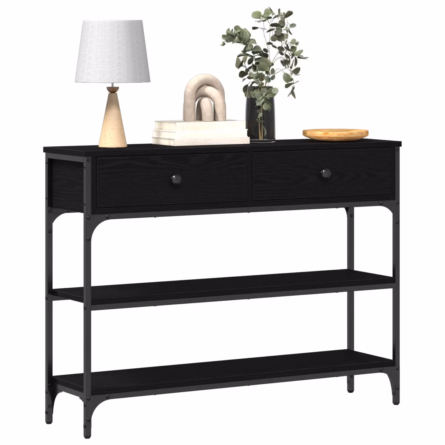 Berkfield Black Oak Console Table with Steel Frame, W/D/H: 100 x 25 x 75 cm – 3