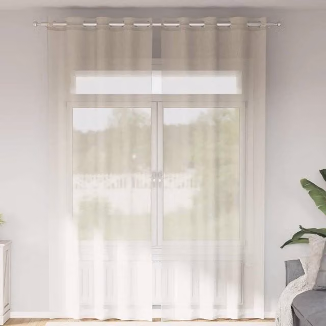 Berkfield Home Plain Transparent Voile Curtains with Eyelets, 2 Pack, Beige, W: 140 cm, H: 260 cm