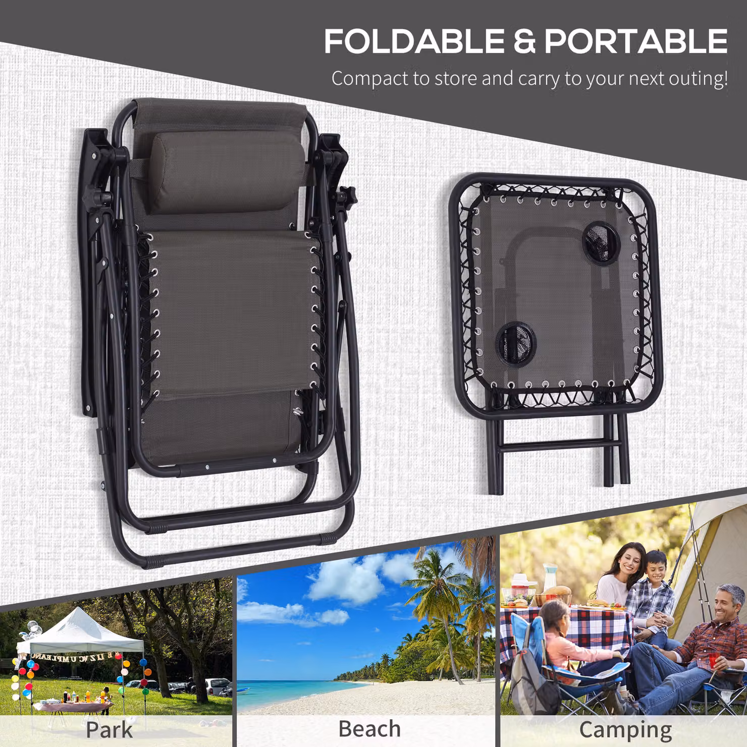 Outsunny 3-Piece Folding Zero Gravity Sun Lounger and Table Set in Dark Grey – 5