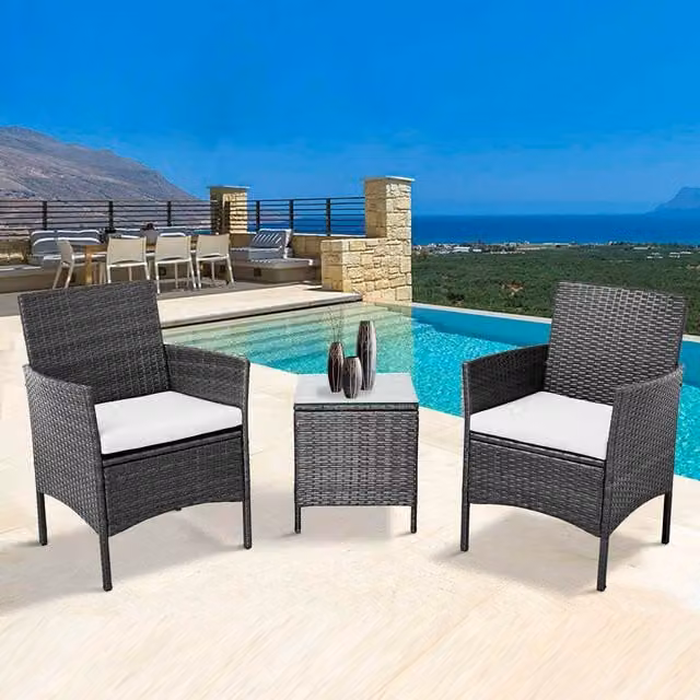 Neo 3 Piece Black Rattan Garden Bistro Set with Square Table and Chairs