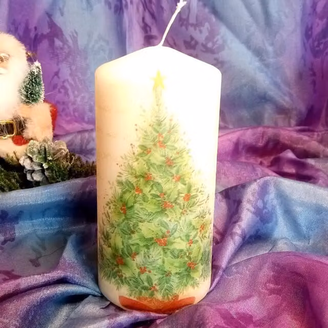 Viki Christmas Tree Pillar Candle in White