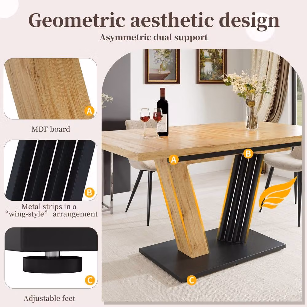 ModernLuxe Extendable Rectangular Dining Table with Brown Wood Grain MDF Laminate Top – 5