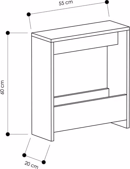 Decortie Simpi Slim Side End Table with Magazine Rack in White and Retro Grey, W/D/H: 60 x 20 x 55 cm